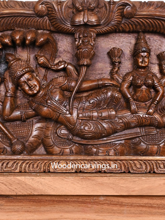 Paired Parrots Design Lord Padmanabhaswamy Reclining on Vasuki (Serpent) With Goddess Lakshmi Wall Panel 48"