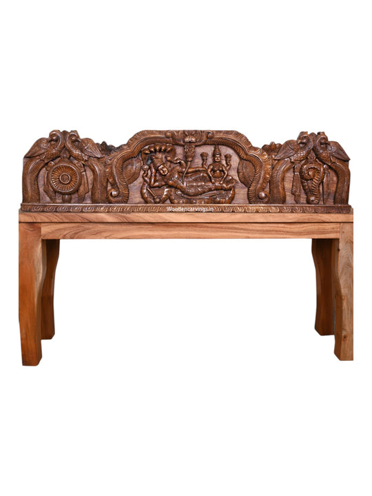 Paired Parrots Design Lord Padmanabhaswamy Reclining on Vasuki (Serpent) With Goddess Lakshmi Wall Panel 48"