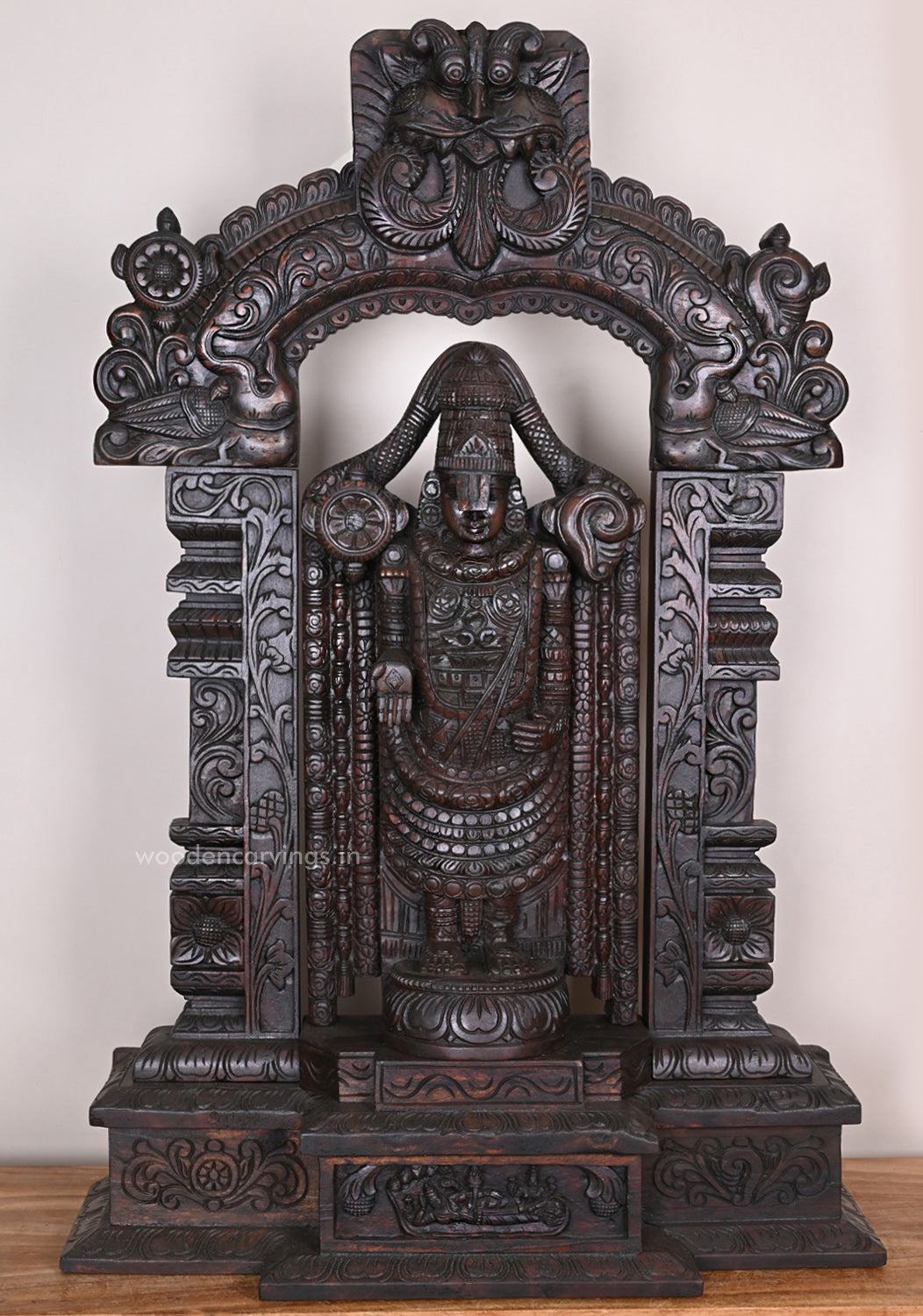 Base, Pillar, With Arch Lord Tirupathy Venkatajalapathy Standing Wooden Auspicious Beautiful Sculpture 43.5"