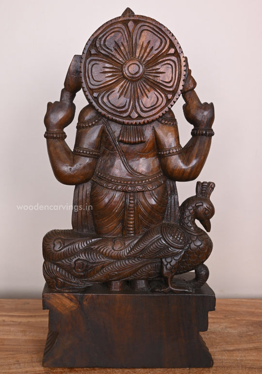 Blessing Standing Lord Muruga - Wooden  Wax Brown Finish, 25"