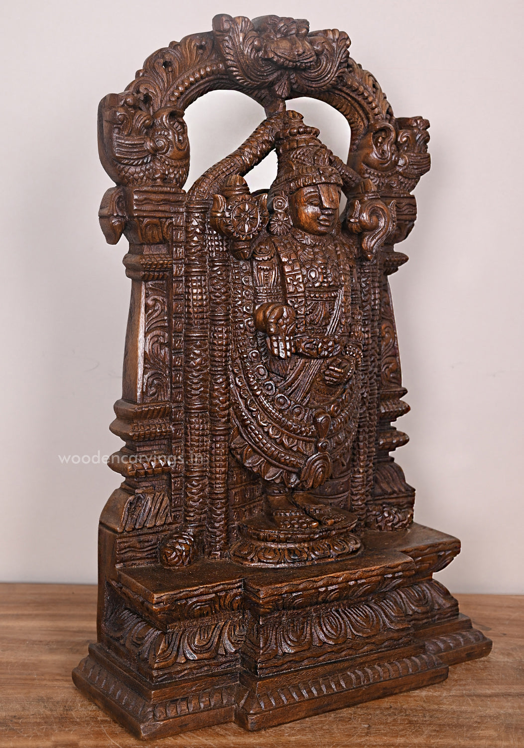 Wooden Tirumala Tirupathi Balaji Standing  Vaagai Sculpture 19"