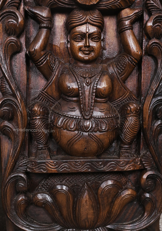 Vertical Eight Auspicious Forms of Goddess Lakshmi Handcrafted Fine Wax Brown Finishing Wooden Wall Panel 72.5"