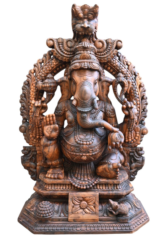 Lambodara Ganesha Wooden Statue – Divine Elegance 60"