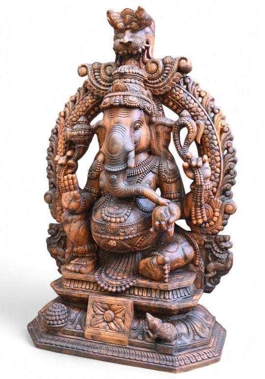 Lambodara Ganesha Wooden Statue – Divine Elegance 60"