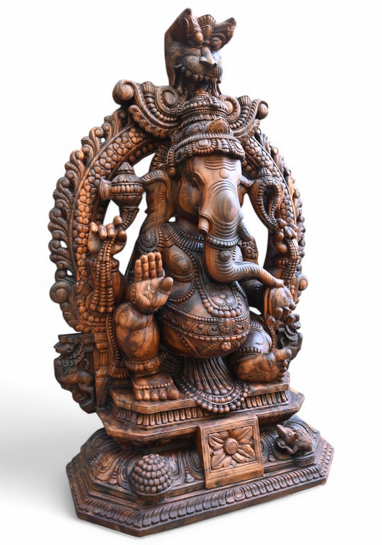 Lambodara Ganesha Wooden Statue – Divine Elegance 60"