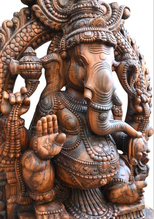 Lambodara Ganesha Wooden Statue – Divine Elegance 60"