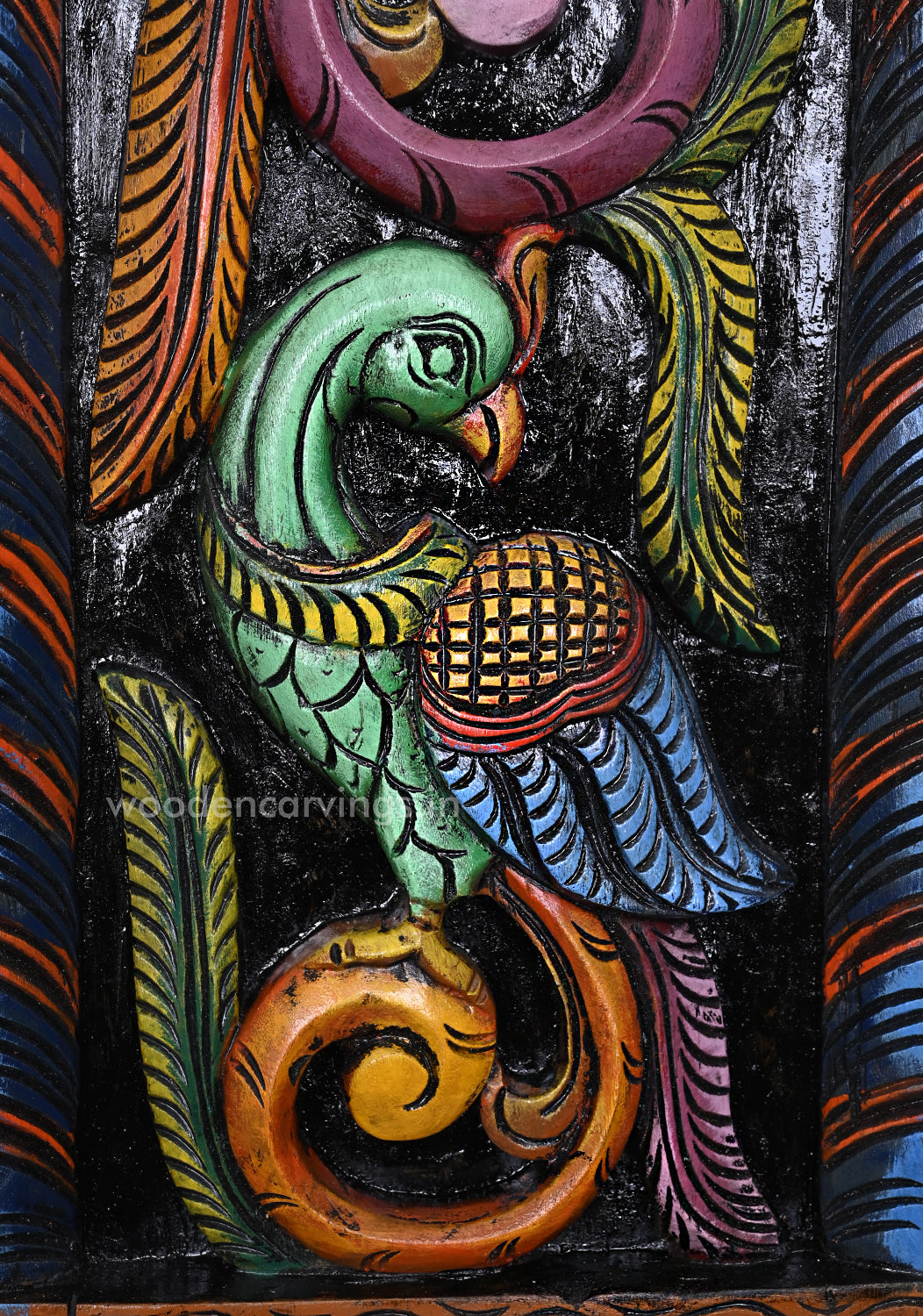 Colourful Wooden Standing Peacocks on Tree Wall Panel – 35.5