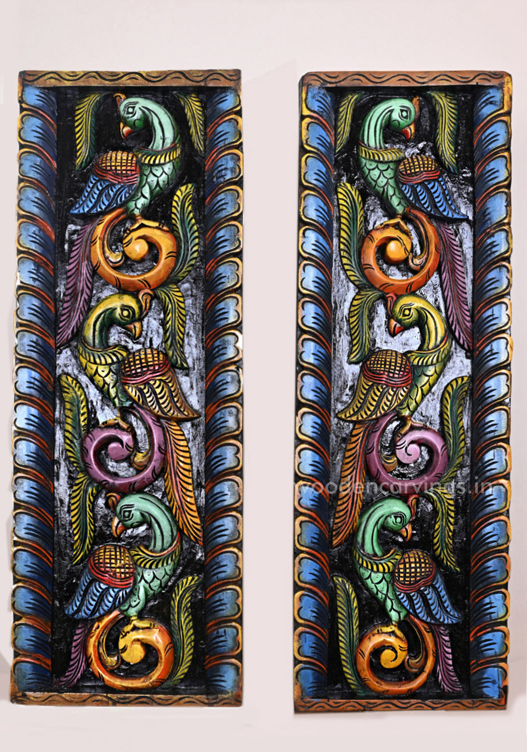Colourful Wooden Standing Peacocks 