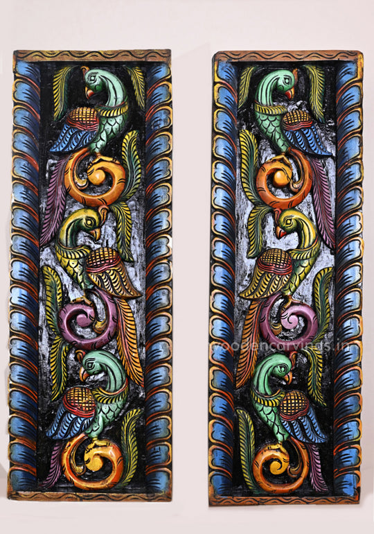 Colourful Wooden Standing Peacocks 