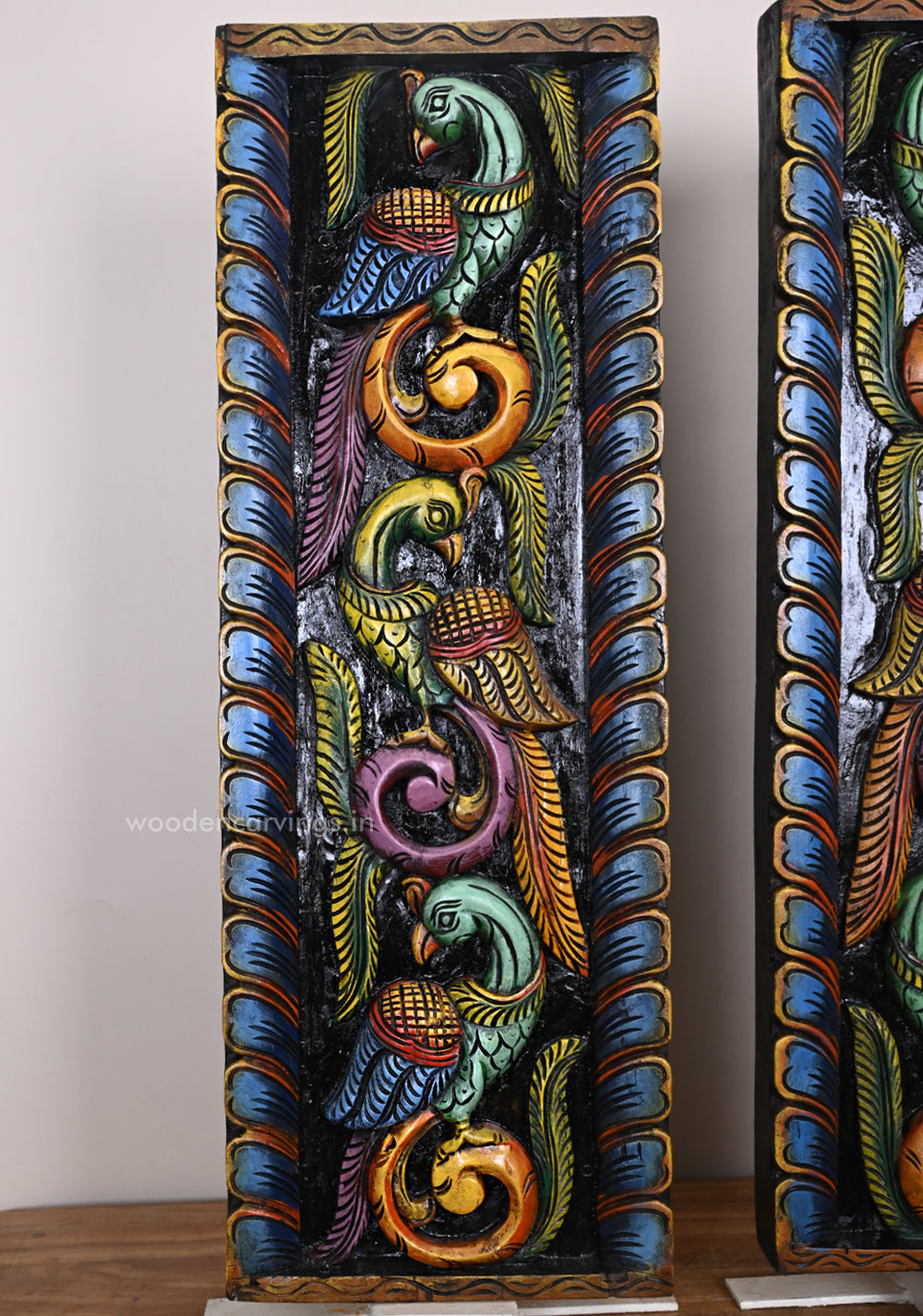 Colourful Wooden Standing Peacocks 
