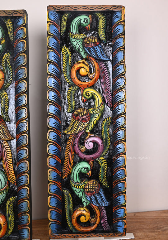 Colourful Wooden Standing Peacocks on Tree Wall Panel – 35.5