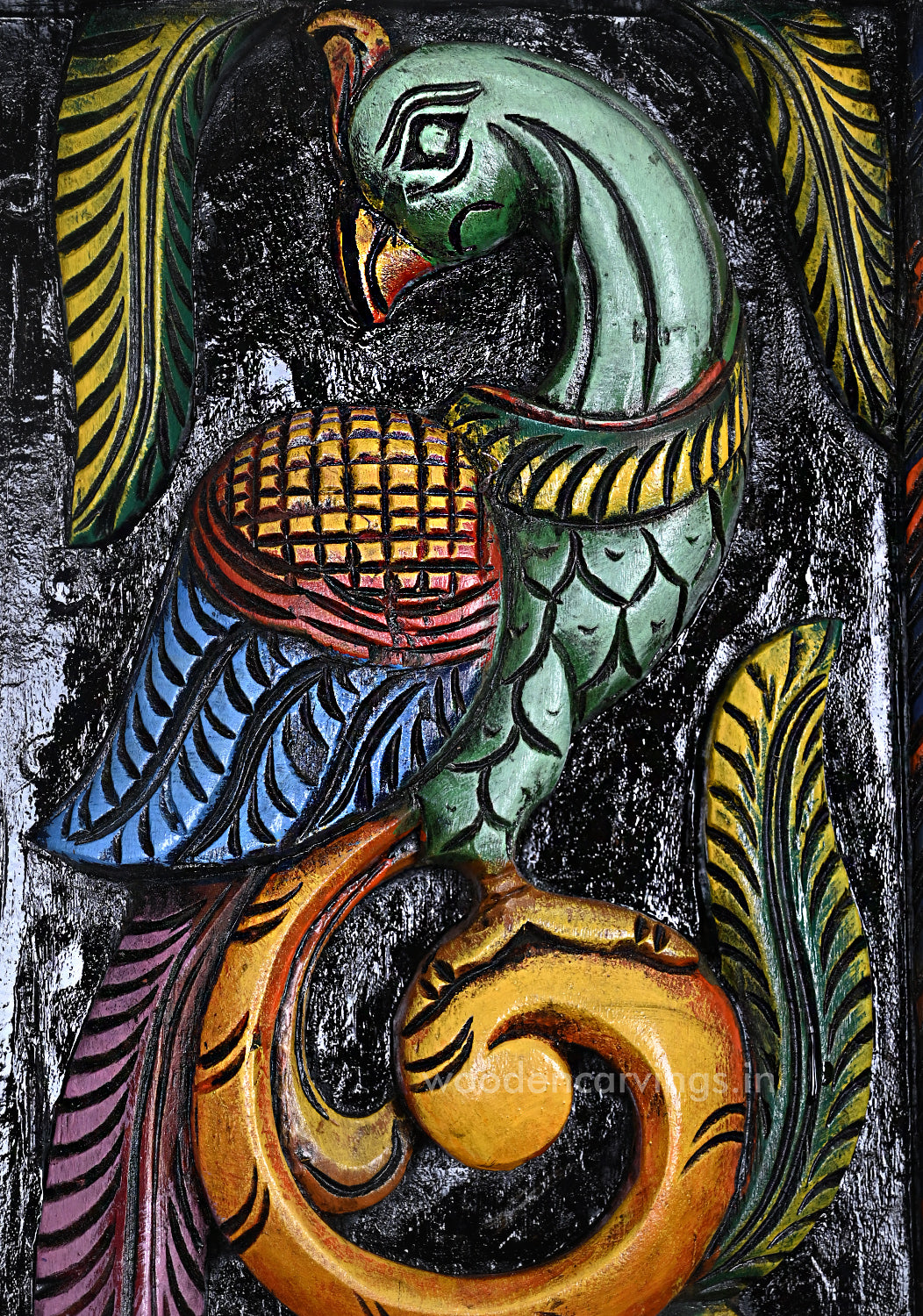Colourful Wooden Standing Peacocks on Tree Wall Panel – 35.5