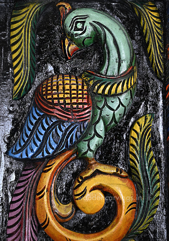 Colourful Wooden Standing Peacocks on Tree Wall Panel – 35.5