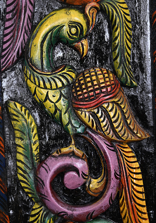 Colourful Wooden Standing Peacocks on Tree Wall Panel – 35.5