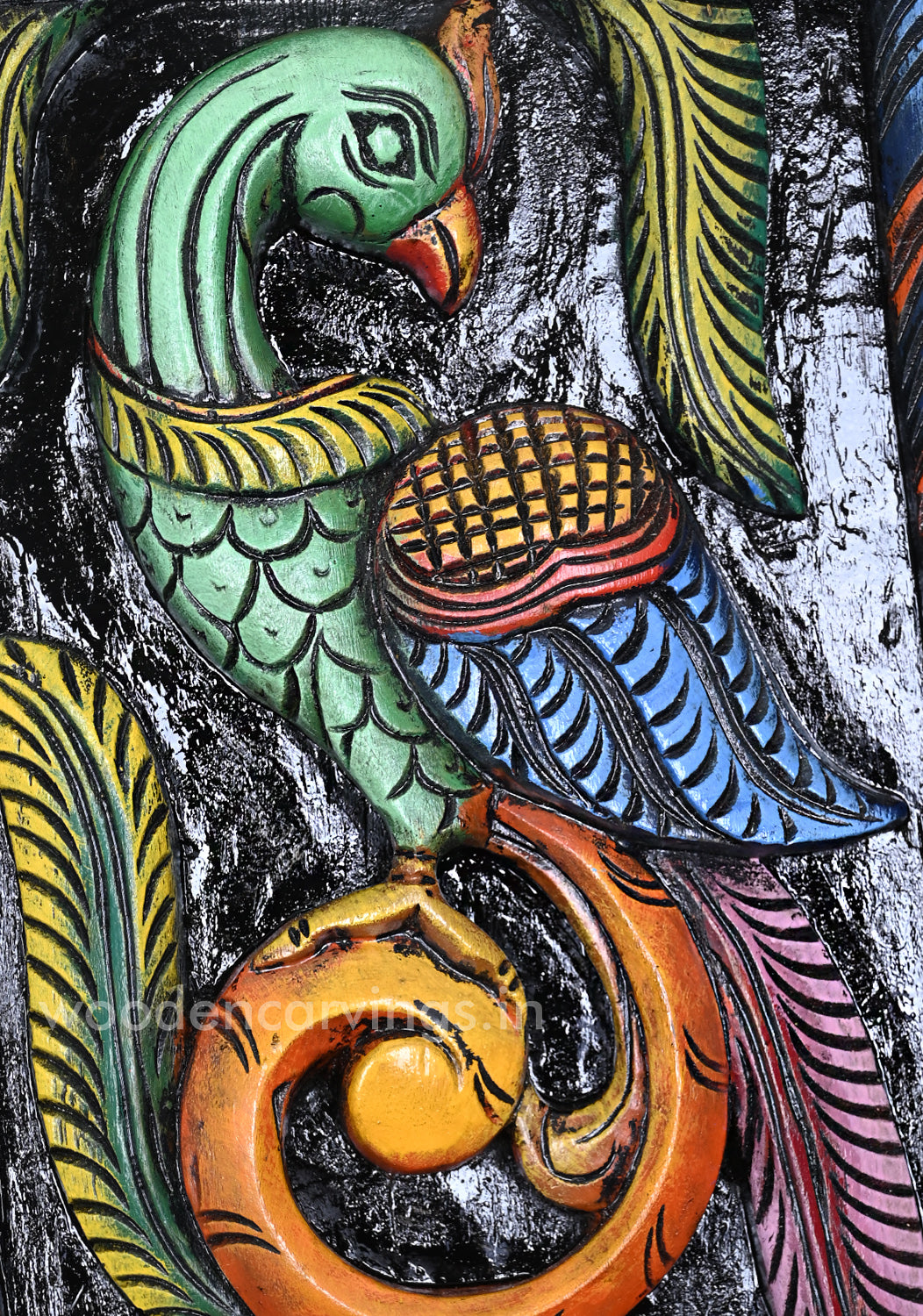 Colourful Wooden Standing Peacocks on Tree Wall Panel – 35.5