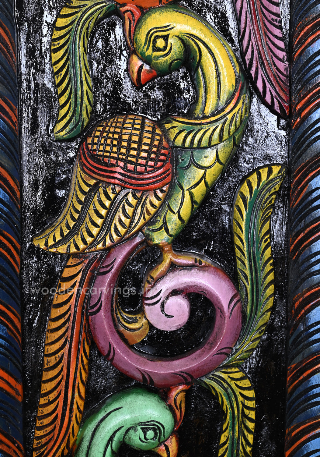 Colourful Wooden Standing Peacocks on Tree Wall Panel – 35.5