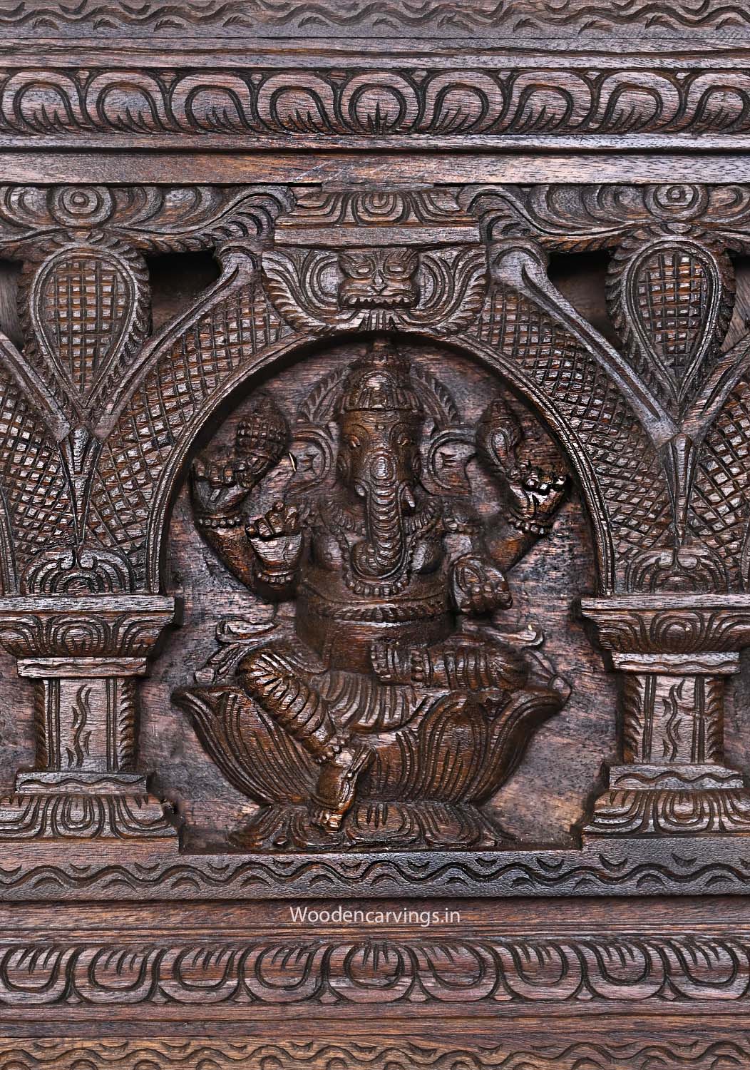 Ganesh ,Lakshmi and Saraswathi Wall wooden Panel 42"