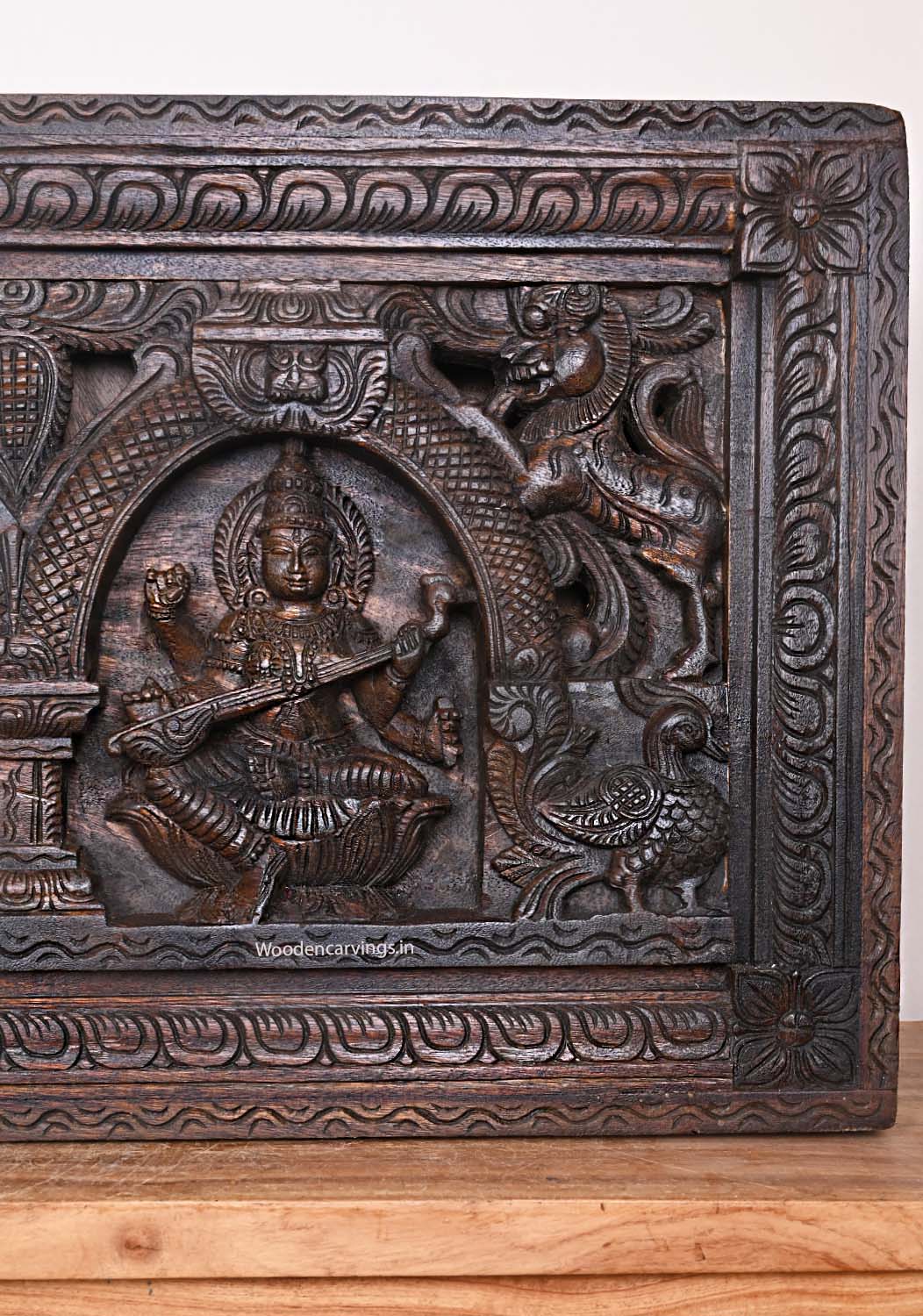 Ganesh ,Lakshmi and Saraswathi Wall wooden Panel 42"