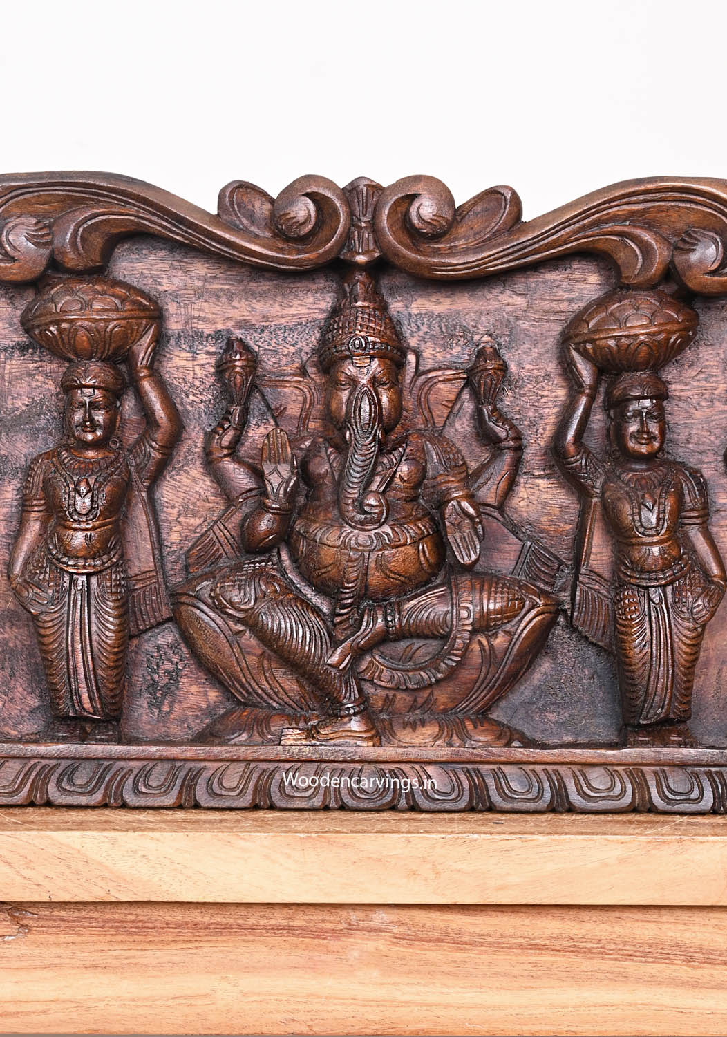 Three Forms of Lord Ganapathy Wooden Wall Panel – 36"