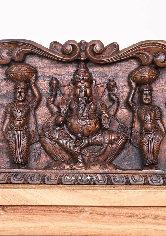 Three Forms of Lord Ganapathy Wooden Wall Panel – 36"