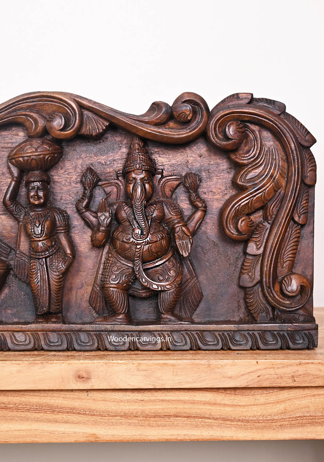 Three Forms of Lord Ganapathy Wooden Wall Panel – 36"