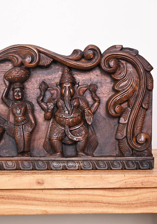 Three Forms of Lord Ganapathy Wooden Wall Panel – 36"