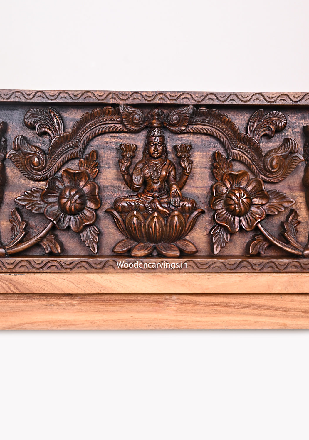 Mahalakshmi with Divine Kamadhenu Wooden Wall Mount - 38"