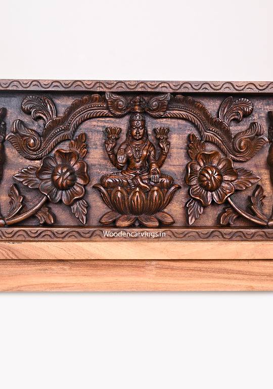 Mahalakshmi with Divine Kamadhenu Wooden Wall Mount - 38"