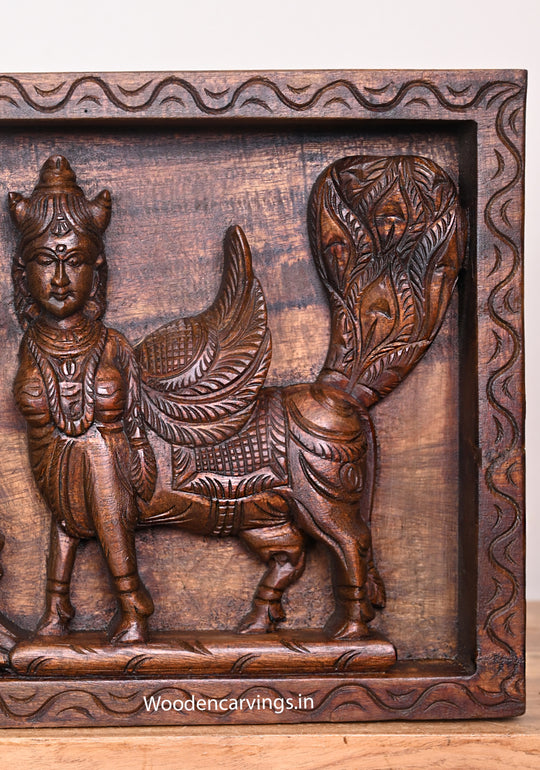 Mahalakshmi with Divine Kamadhenu Wooden Wall Mount - 38"