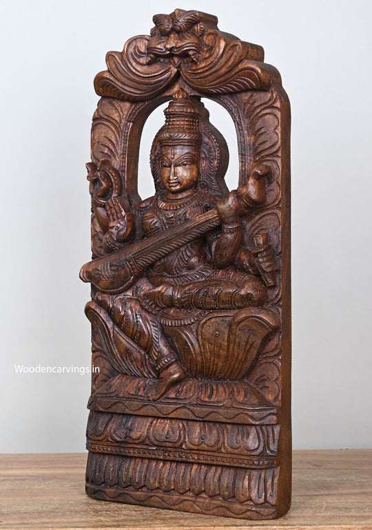 Wooden Saraswathi Wall Mount 18"
