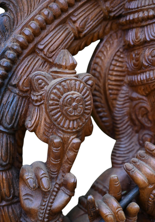 Prabhavali (Ornamental Arch) Cow Krishna in Wood statue 36"
