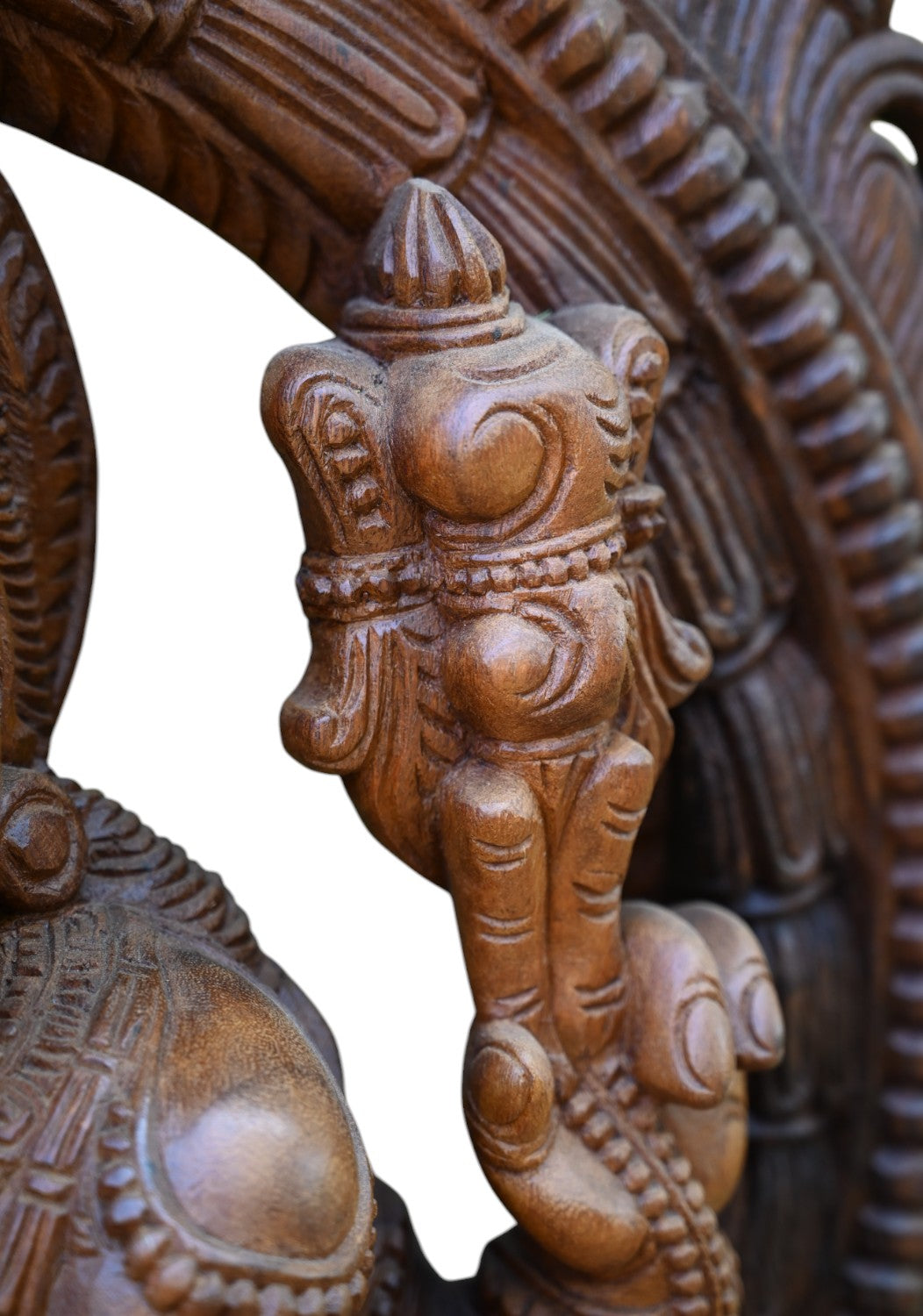 Prabhavali (Ornamental Arch) Cow Krishna in Wood statue 36"