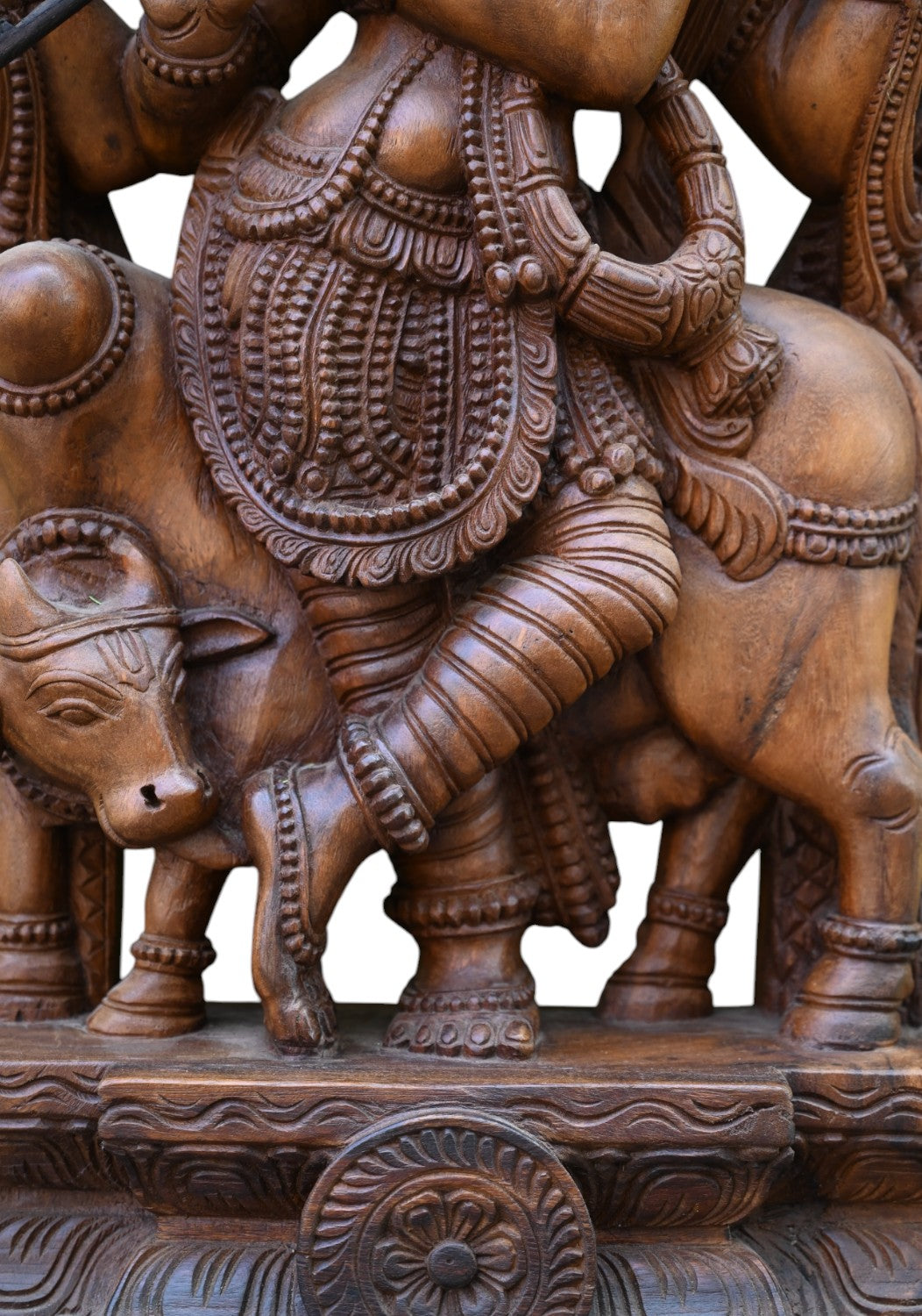 Prabhavali (Ornamental Arch) Cow Krishna in Wood statue 36"