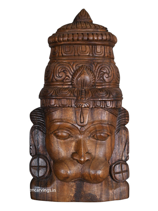 Mask of Lord Hanuman Wax Brown Finishing Wall Decoration Light Weight Hooks Fixed Wall Mount 18"