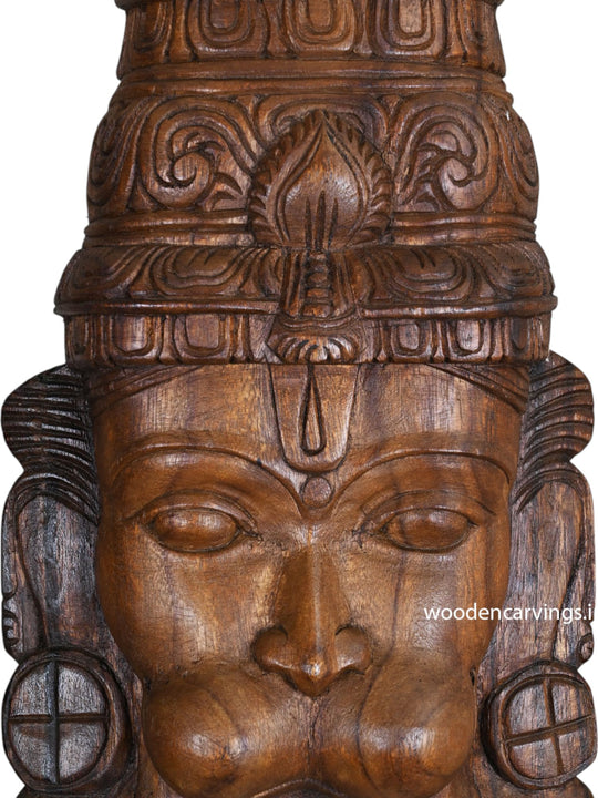Mask of Lord Hanuman Wax Brown Finishing Wall Decoration Light Weight Hooks Fixed Wall Mount 18"