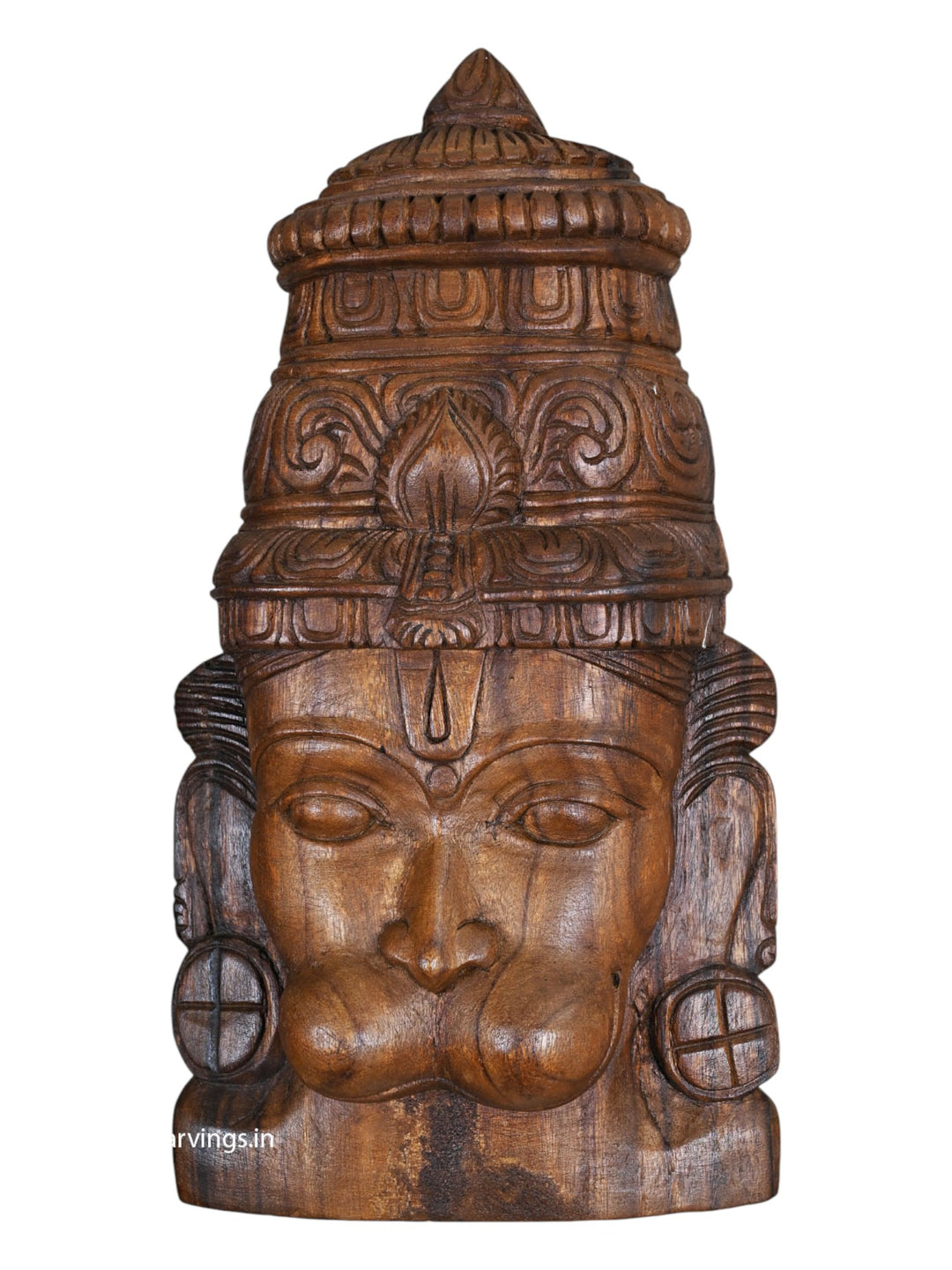 Mask of Lord Hanuman Wax Brown Finishing Wall Decoration Light Weight Hooks Fixed Wall Mount 18"