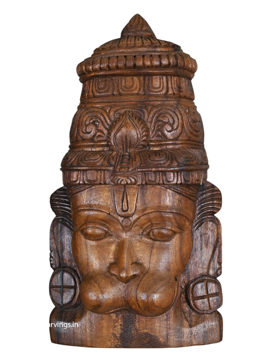 Mask of Lord Hanuman Wax Brown Finishing Wall Decoration Light Weight Hooks Fixed Wall Mount 18"