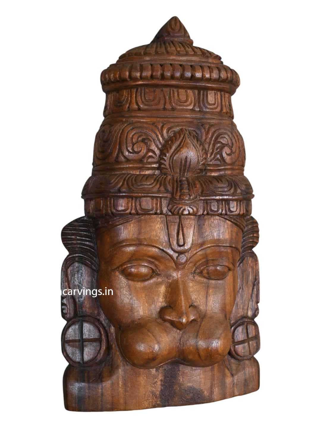 Mask of Lord Hanuman Wax Brown Finishing Wall Decoration Light Weight Hooks Fixed Wall Mount 18"