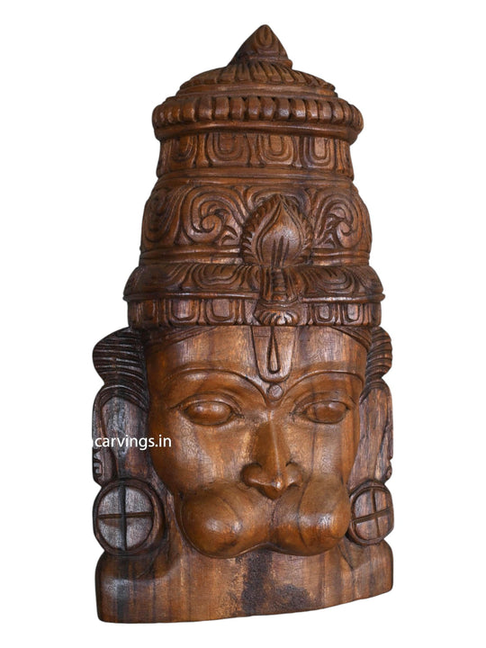 Mask of Lord Hanuman Wax Brown Finishing Wall Decoration Light Weight Hooks Fixed Wall Mount 18"