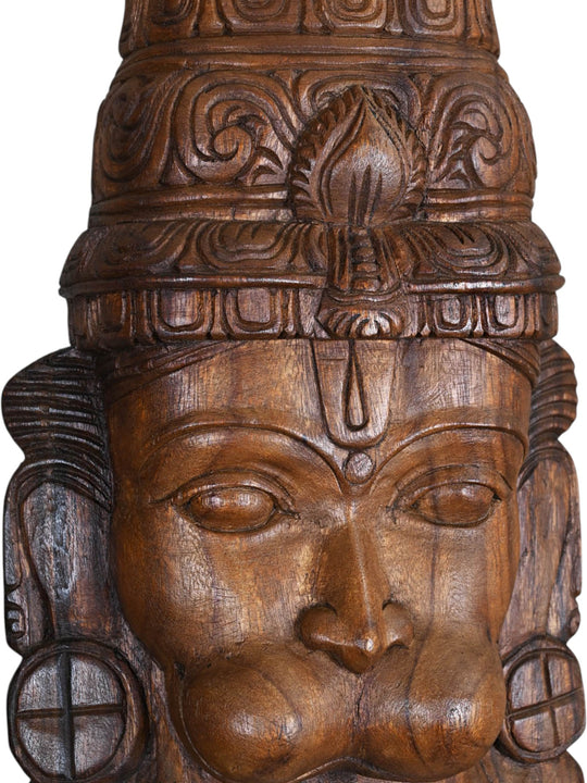 Mask of Lord Hanuman Wax Brown Finishing Wall Decoration Light Weight Hooks Fixed Wall Mount 18"