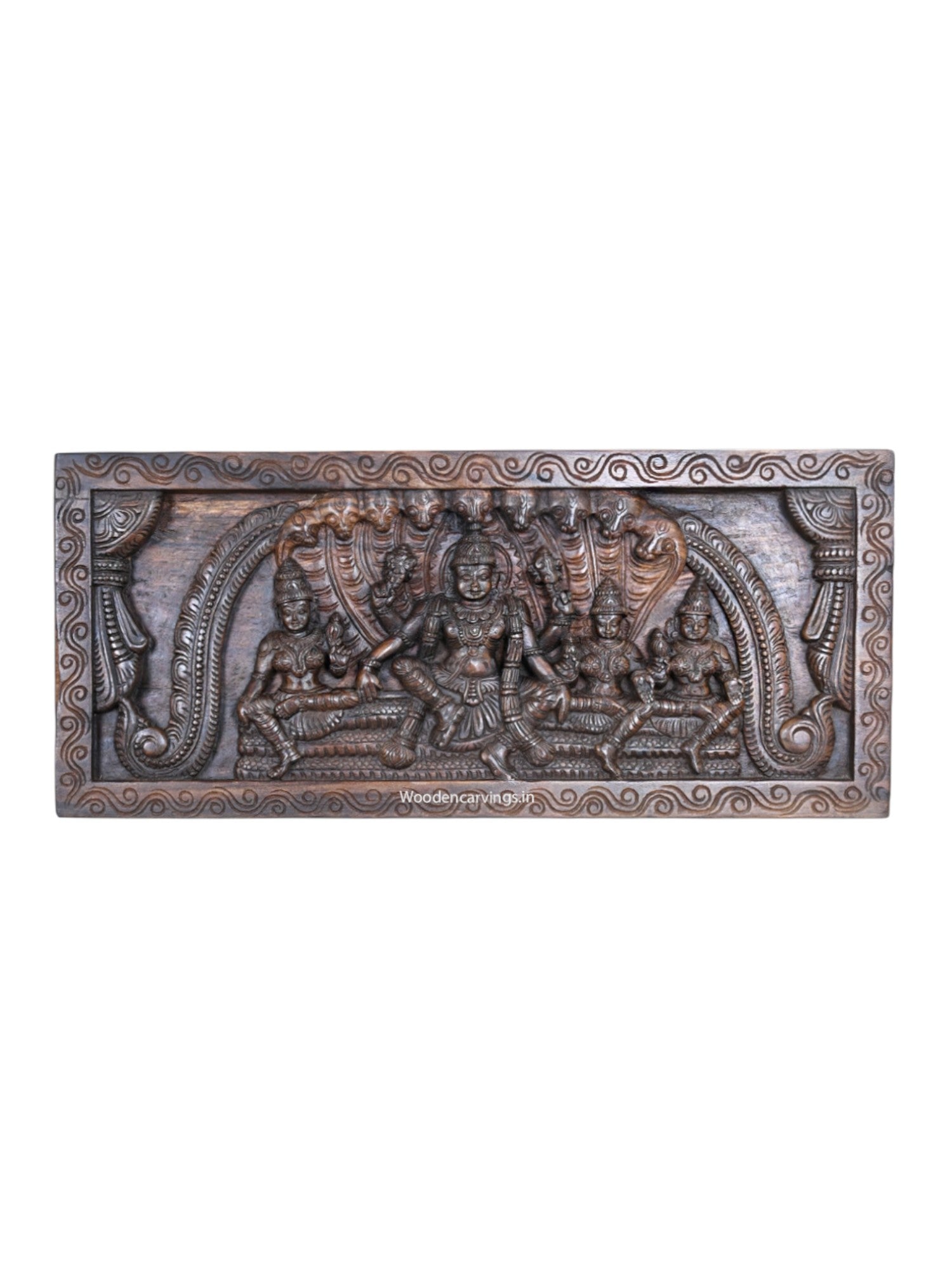 Wooden Horizontal Mahavishnu Briskly Seated With Propserity