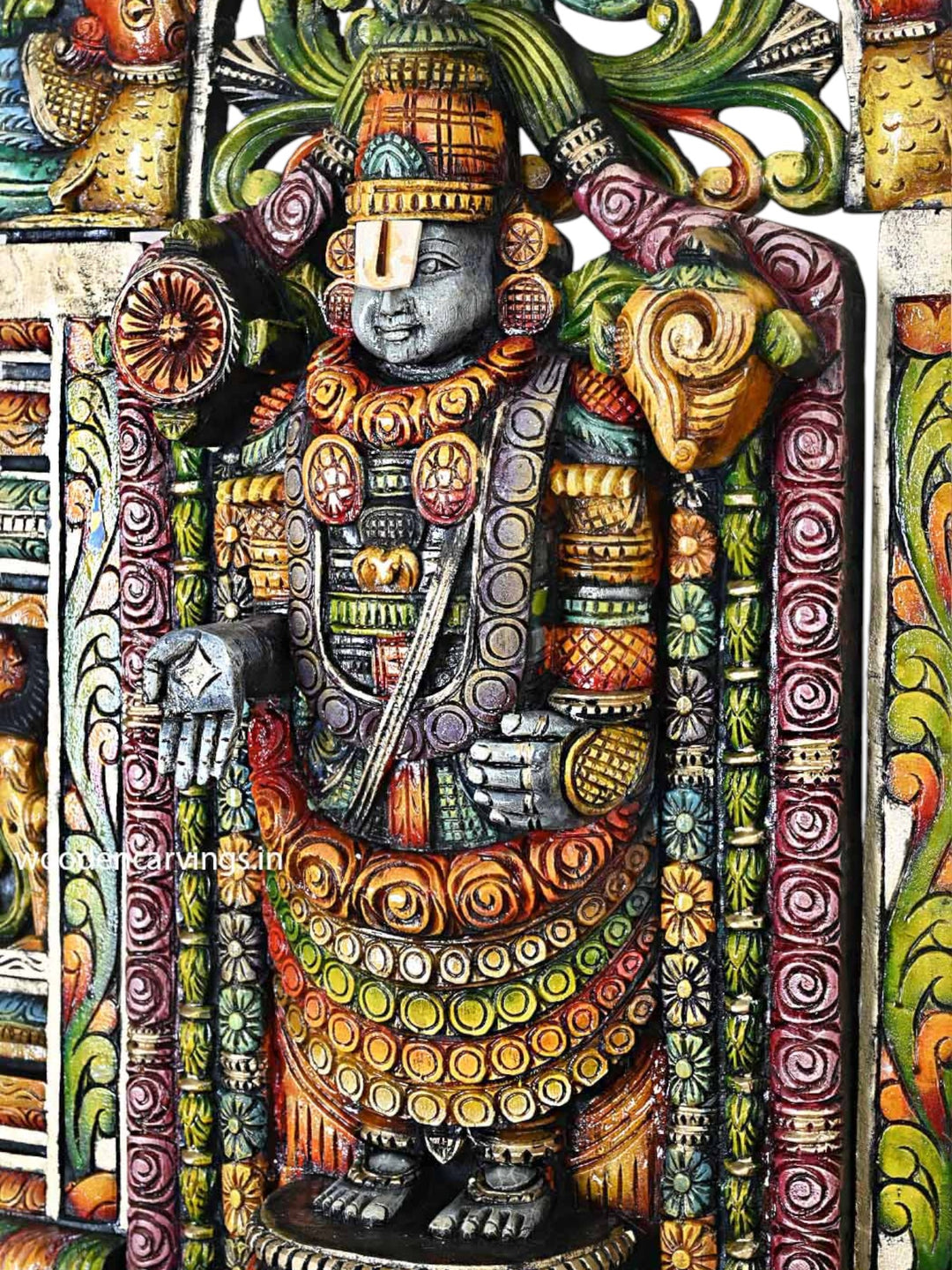 Graceful Lord Venkateswara Wooden Statue – 44.5" Devotional Art