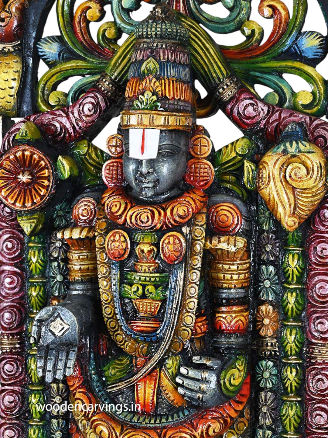 Tirupathi Balaji Wood Art Handcrafted Pillar Base Decor 44.5"