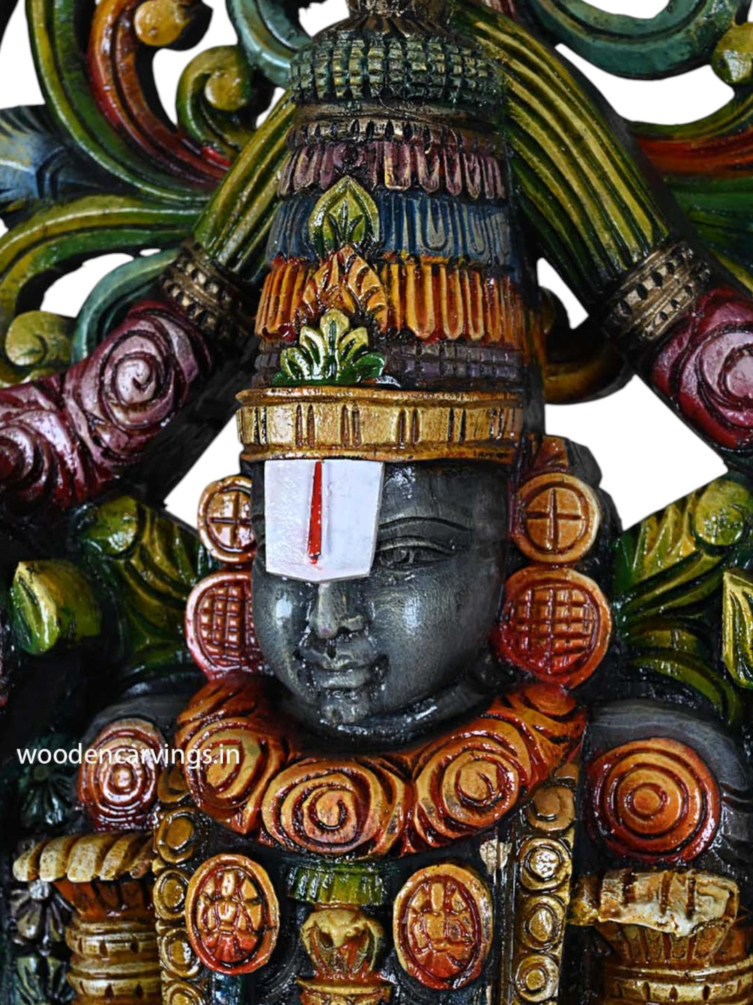 Tirupathi Balaji Wood Art Handcrafted Pillar Base Decor 44.5"