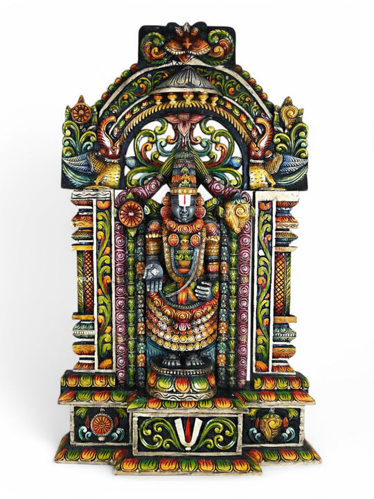 Tirupathi Balaji Wood Art Handcrafted Pillar Base Decor 44.5"