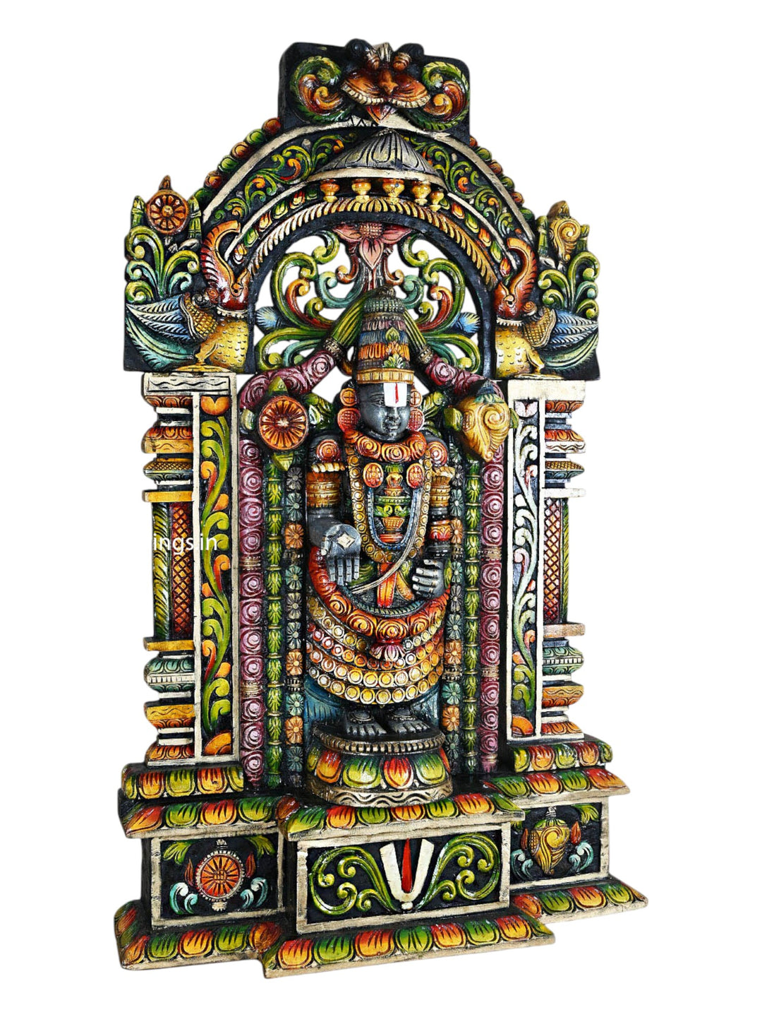 Tirupathi Balaji Wood Art Handcrafted Pillar Base Decor 44.5"