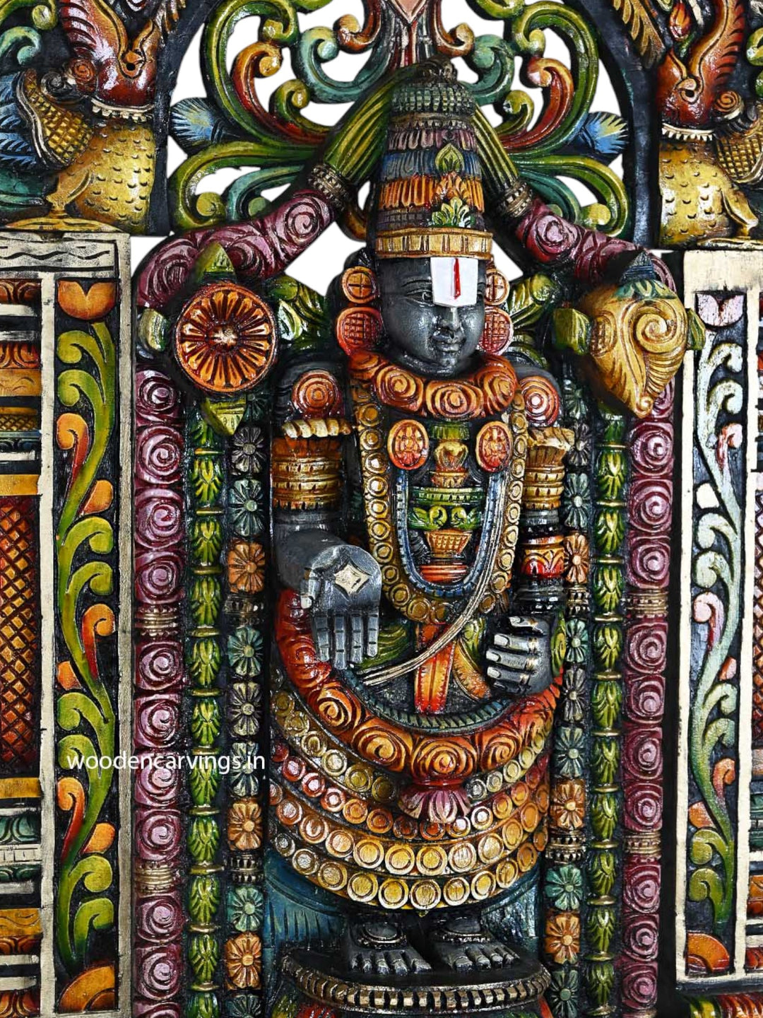 Tirupathi Balaji Wood Art Handcrafted Pillar Base Decor 44.5"