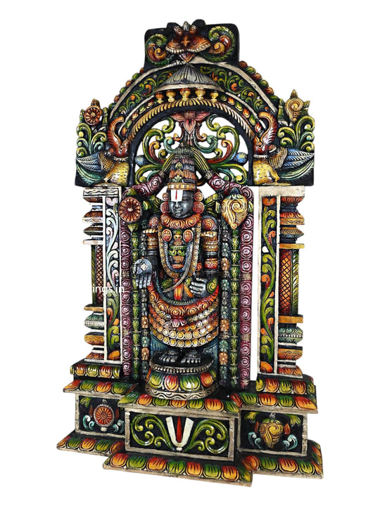 Tirupathi Balaji Wood Art Handcrafted Pillar Base Decor 44.5"