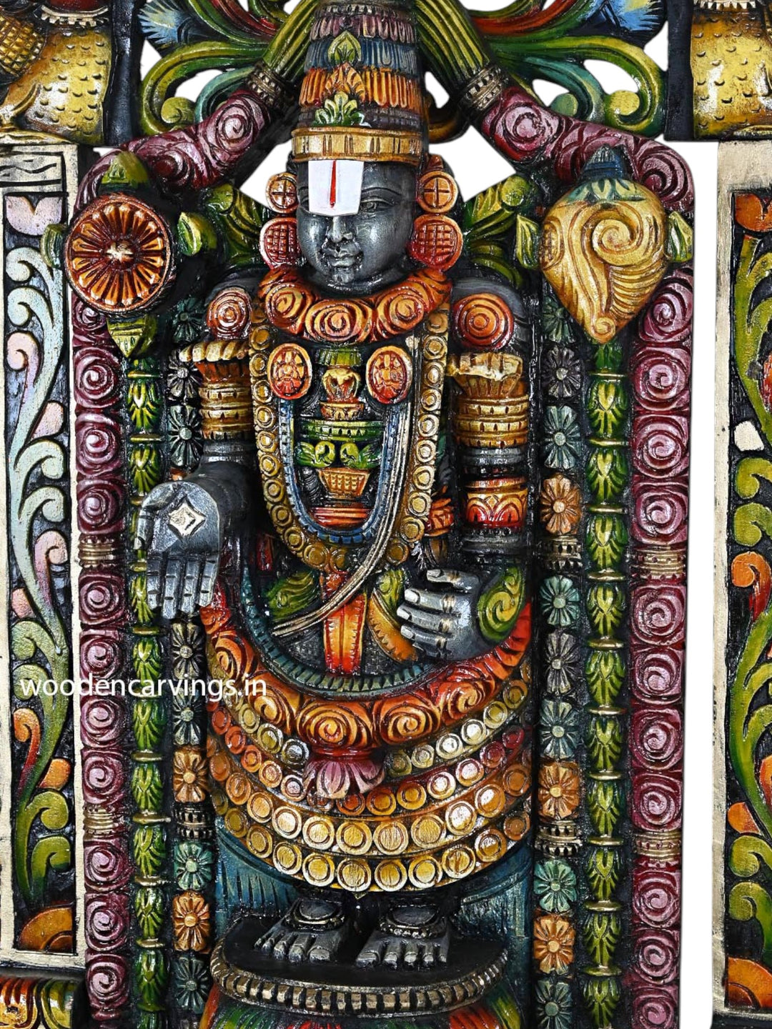 Tirupathi Balaji Wood Art Handcrafted Pillar Base Decor 44.5"