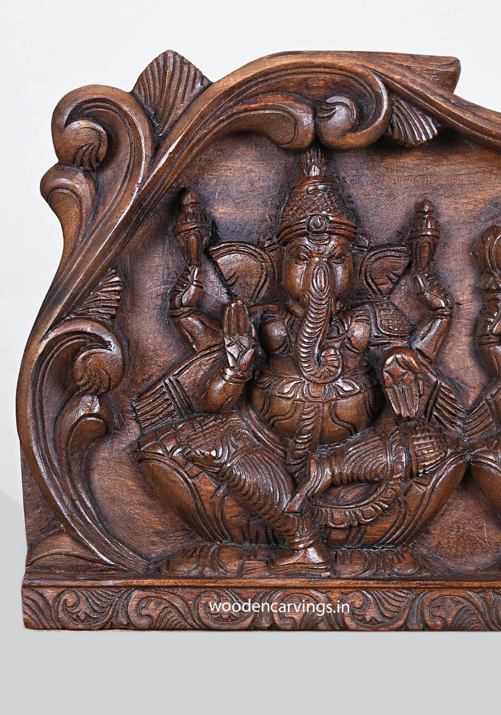 Flora Design Wooden Lakshmi Ganesha Saraswati panel for Door 24"